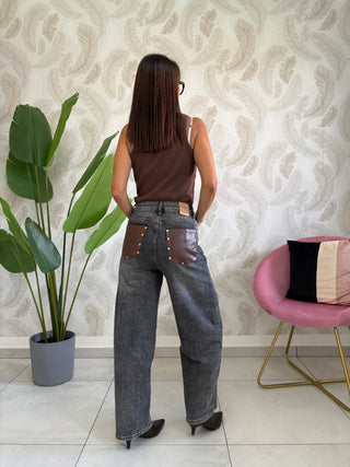Jeans boyfriend tasche simil pelle