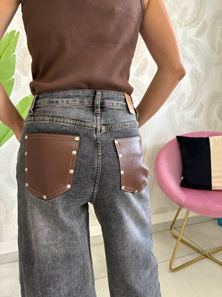 Jeans boyfriend tasche simil pelle
